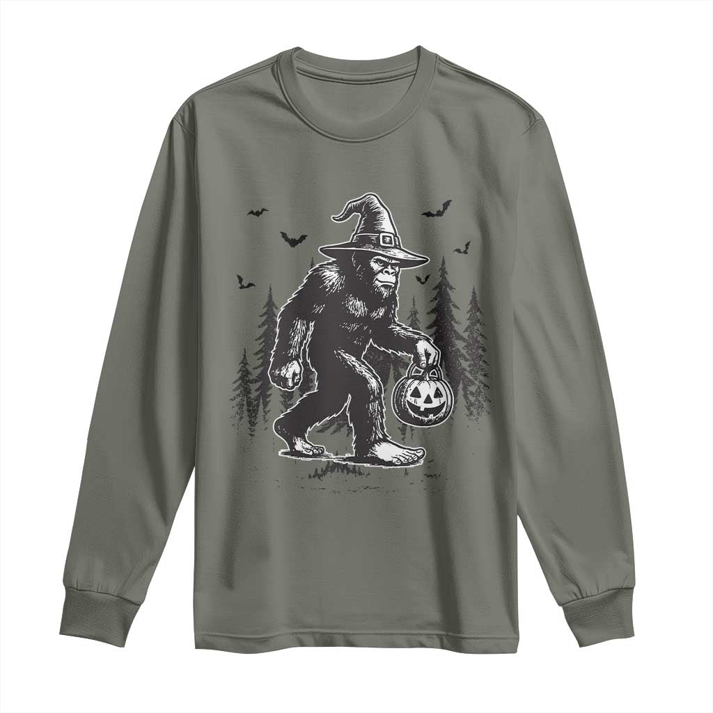 Funny Halloween Gift Long Sleeve Shirt Bigfoot Witch Costume TS12 Military Green Print Your Wear