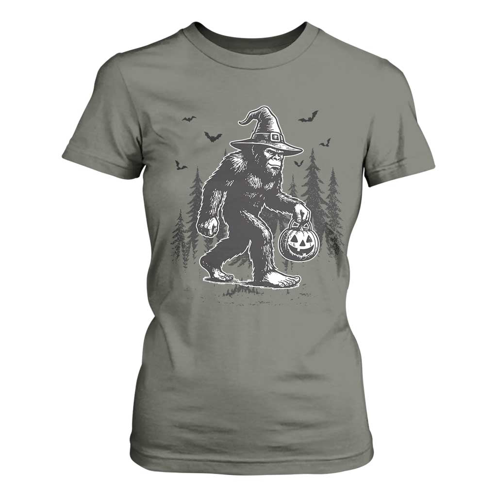 Funny Halloween Gift T Shirt For Women Bigfoot Witch Costume TS12 Military Green Print Your Wear