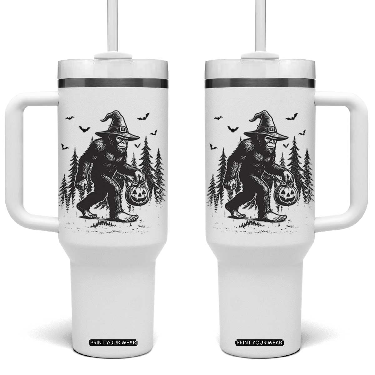 Funny Halloween Gift Tumbler With Handle Bigfoot Witch Costume TS12 One Size: 40 oz White Print Your Wear