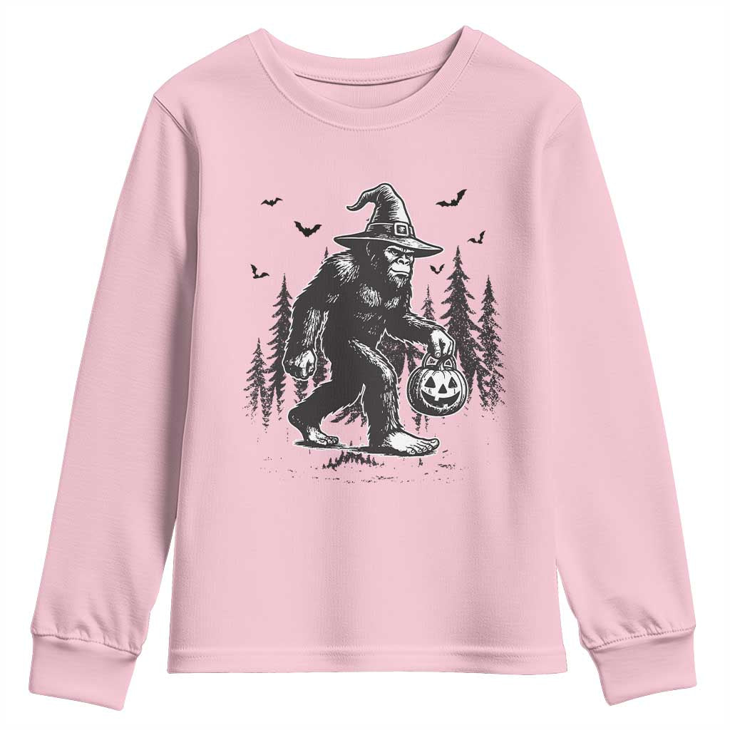Funny Halloween Gift Youth Sweatshirt Bigfoot Witch Costume TS12 Light Pink Print Your Wear