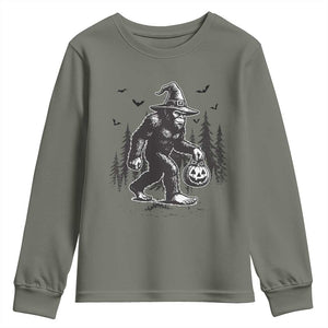 Funny Halloween Gift Youth Sweatshirt Bigfoot Witch Costume TS12 Military Green Print Your Wear