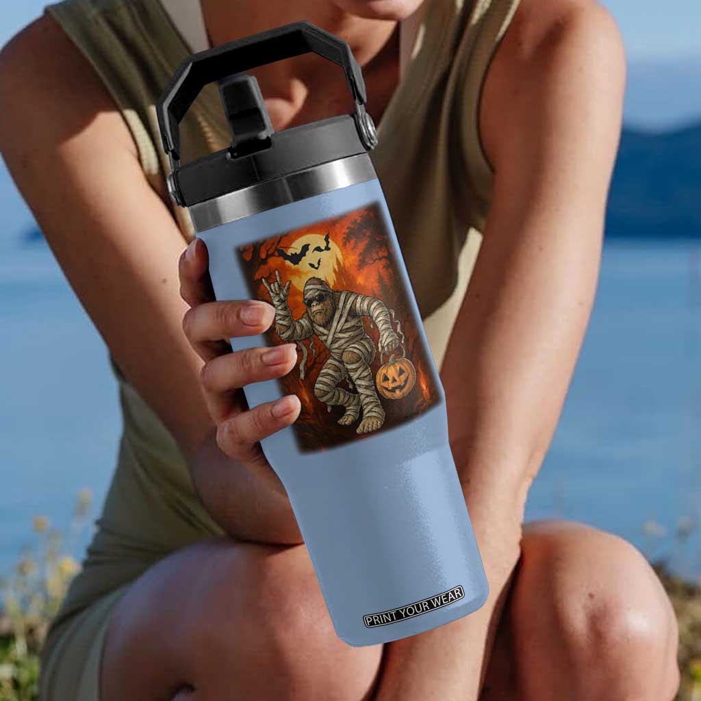 Halloween Mummy Bigfoot Flip Straw Tumbler Funny Cryptid Gift TS12 One Size: 30 oz Light Blue Print Your Wear