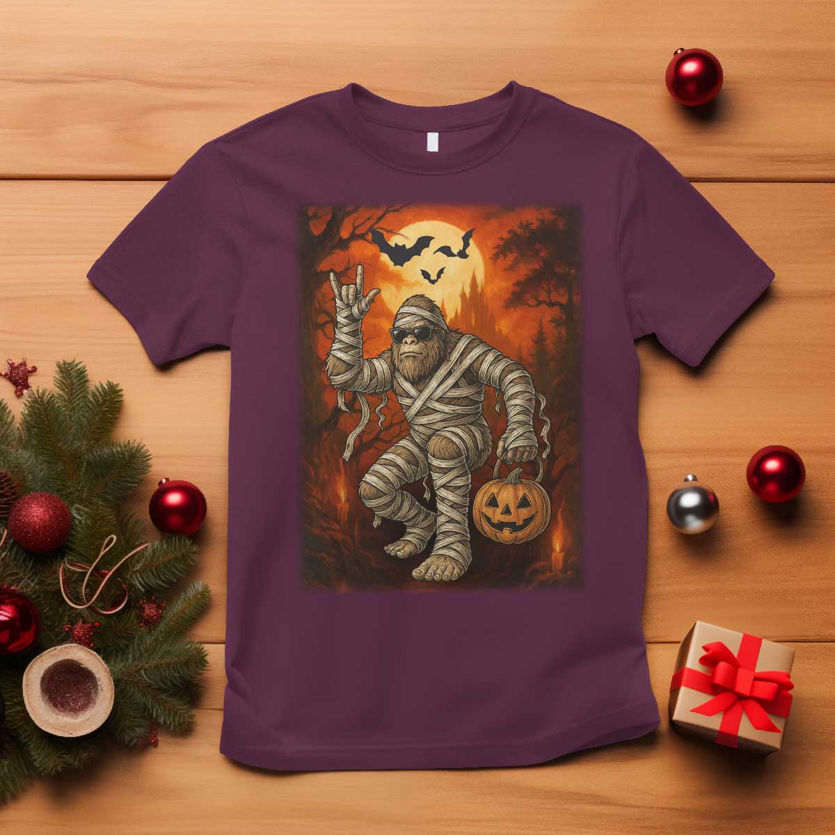 Halloween Mummy Bigfoot T Shirt Funny Cryptid Gift TS12 Maroon Print Your Wear
