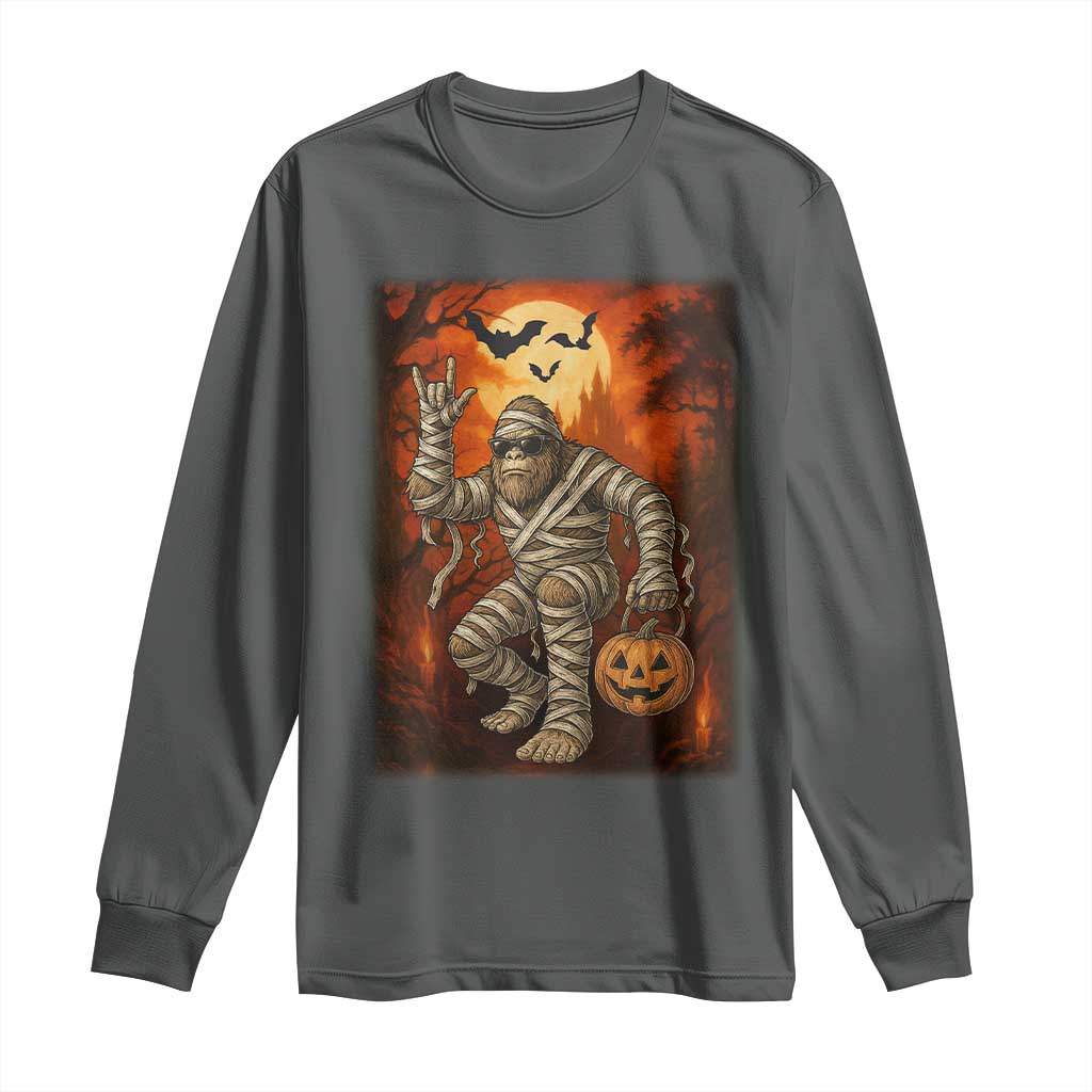 Halloween Mummy Bigfoot Long Sleeve Shirt Funny Cryptid Gift TS12 Dark Heather Print Your Wear