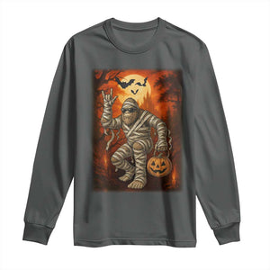 Halloween Mummy Bigfoot Long Sleeve Shirt Funny Cryptid Gift TS12 Dark Heather Print Your Wear