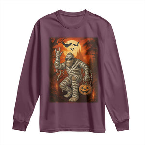 Halloween Mummy Bigfoot Long Sleeve Shirt Funny Cryptid Gift TS12 Maroon Print Your Wear