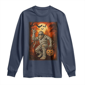 Halloween Mummy Bigfoot Long Sleeve Shirt Funny Cryptid Gift TS12 Navy Print Your Wear