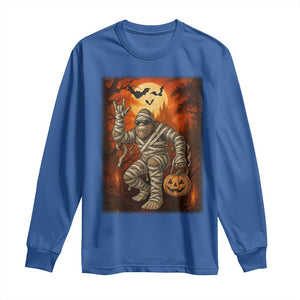 Halloween Mummy Bigfoot Long Sleeve Shirt Funny Cryptid Gift TS12 Royal Blue Print Your Wear
