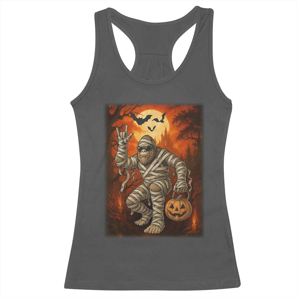 Halloween Mummy Bigfoot Racerback Tank Top Funny Cryptid Gift TS12 Dark Heather Print Your Wear
