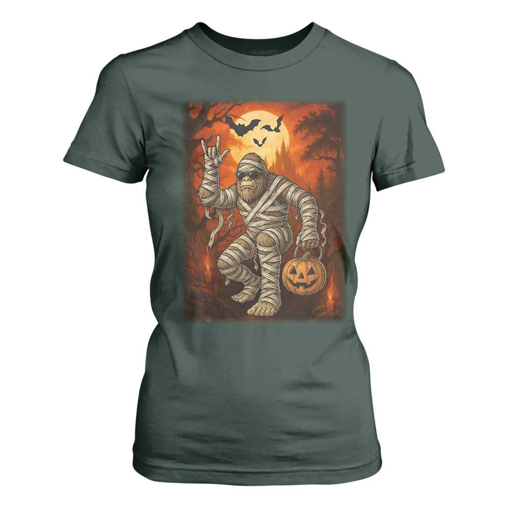 Halloween Mummy Bigfoot T Shirt For Women Funny Cryptid Gift TS12 Dark Forest Green Print Your Wear