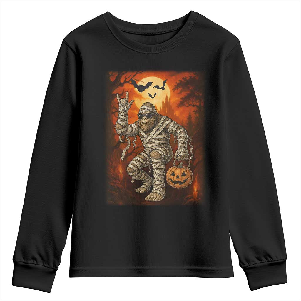 Halloween Mummy Bigfoot Youth Sweatshirt Funny Cryptid Gift TS12 Black Print Your Wear