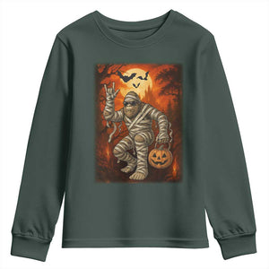 Halloween Mummy Bigfoot Youth Sweatshirt Funny Cryptid Gift TS12 Dark Forest Green Print Your Wear
