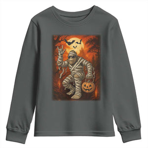 Halloween Mummy Bigfoot Youth Sweatshirt Funny Cryptid Gift TS12 Dark Heather Print Your Wear