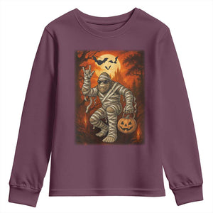 Halloween Mummy Bigfoot Youth Sweatshirt Funny Cryptid Gift TS12 Maroon Print Your Wear