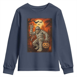 Halloween Mummy Bigfoot Youth Sweatshirt Funny Cryptid Gift TS12 Navy Print Your Wear