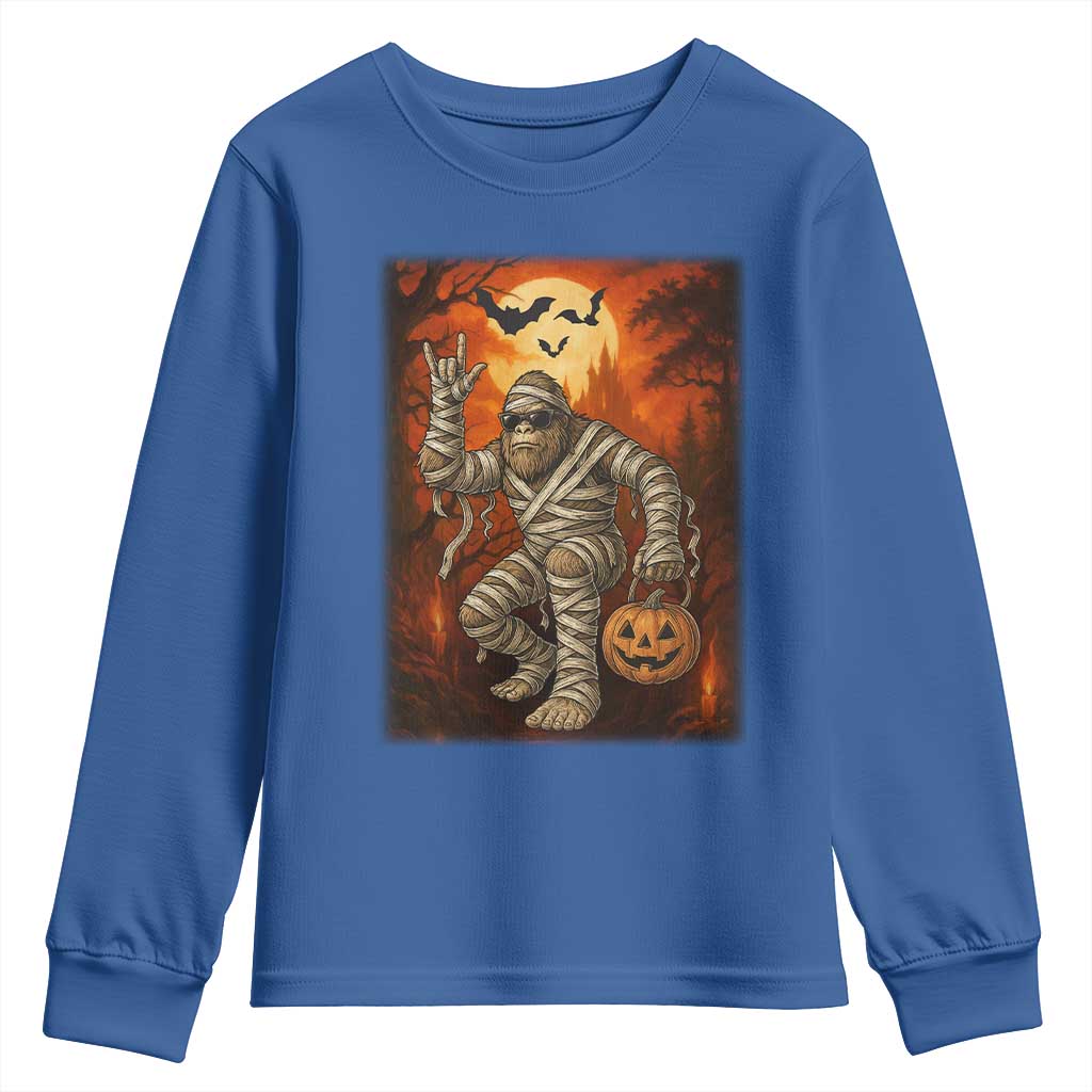 Halloween Mummy Bigfoot Youth Sweatshirt Funny Cryptid Gift TS12 Royal Blue Print Your Wear