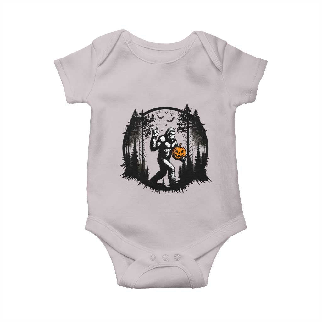 Funny Halloween Bigfoot With Jack O Lantern Baby Onesie TS12 Ice Gray Print Your Wear