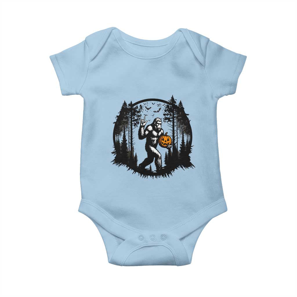 Funny Halloween Bigfoot With Jack O Lantern Baby Onesie TS12 Light Blue Print Your Wear