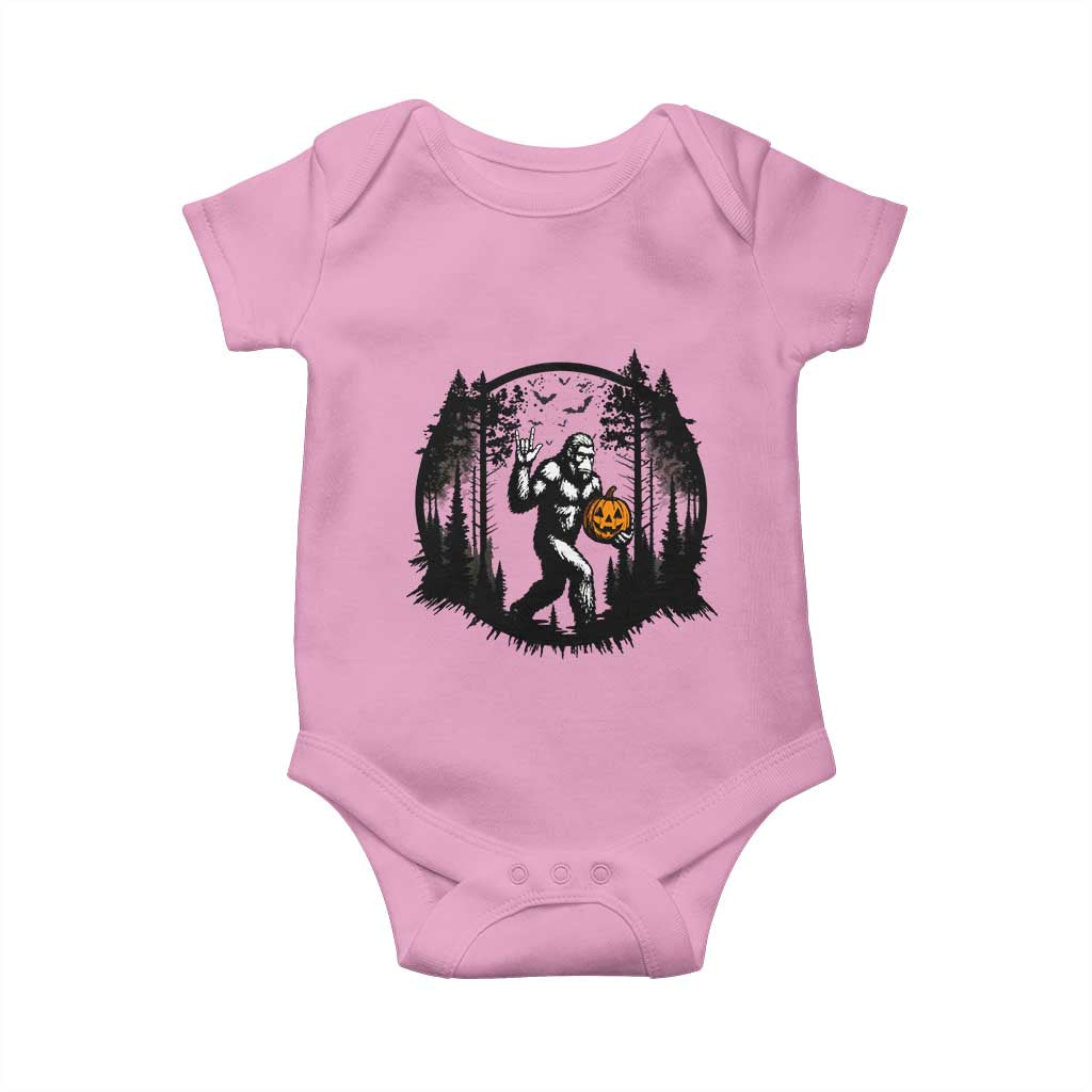 Funny Halloween Bigfoot With Jack O Lantern Baby Onesie TS12 Light Pink Print Your Wear