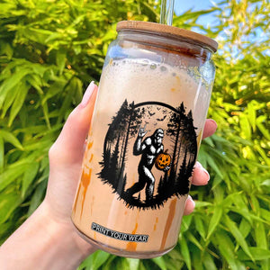 Funny Halloween Bigfoot With Jack O Lantern Glass Can TS12 White Print Your Wear