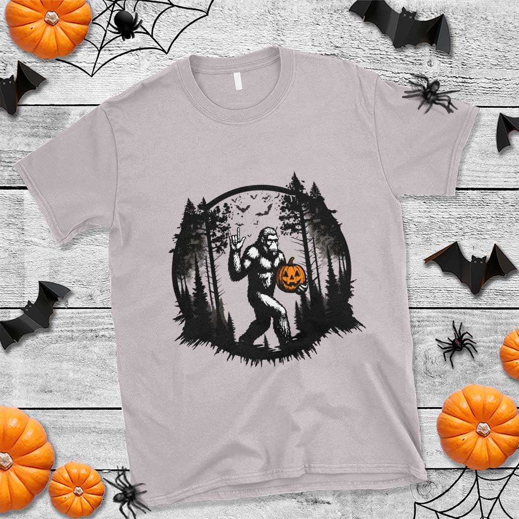 Funny Halloween Bigfoot With Jack O Lantern T Shirt TS12 Ice Gray Print Your Wear