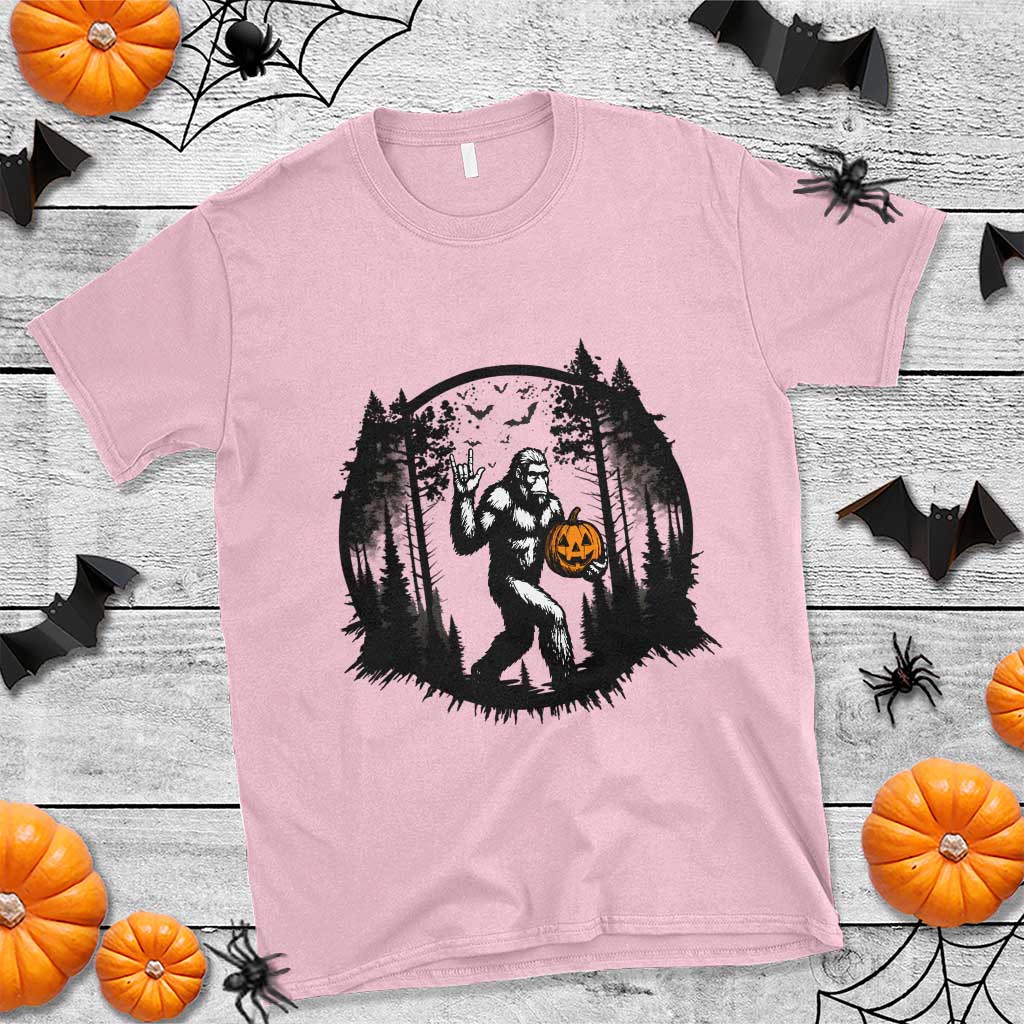 Funny Halloween Bigfoot With Jack O Lantern T Shirt TS12 Light Pink Print Your Wear