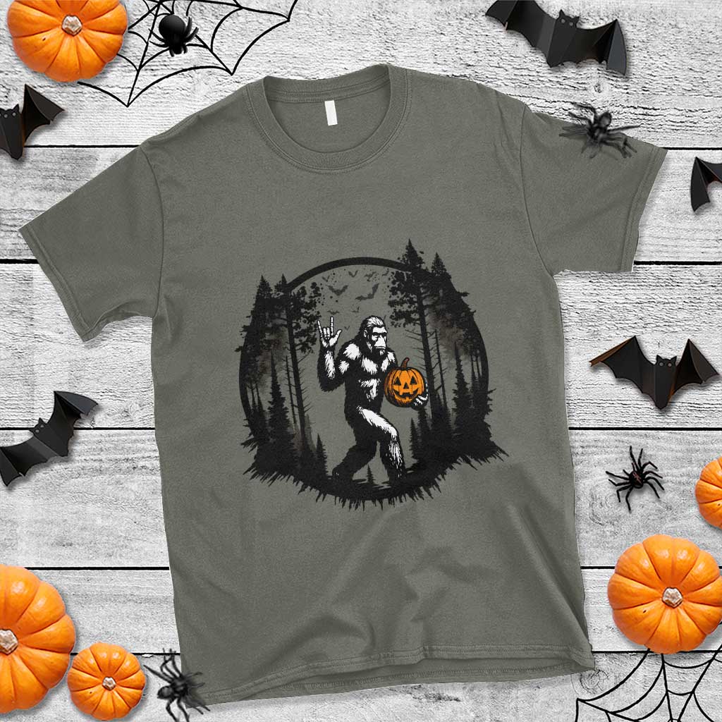 Funny Halloween Bigfoot With Jack O Lantern T Shirt TS12 Military Green Print Your Wear