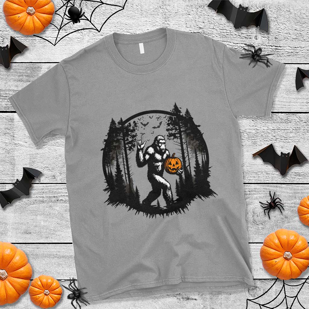Funny Halloween Bigfoot With Jack O Lantern T Shirt TS12 Sport Gray Print Your Wear