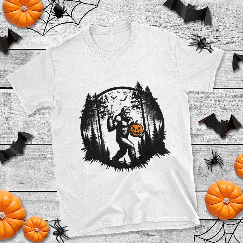 Funny Halloween Bigfoot With Jack O Lantern T Shirt TS12 White Print Your Wear