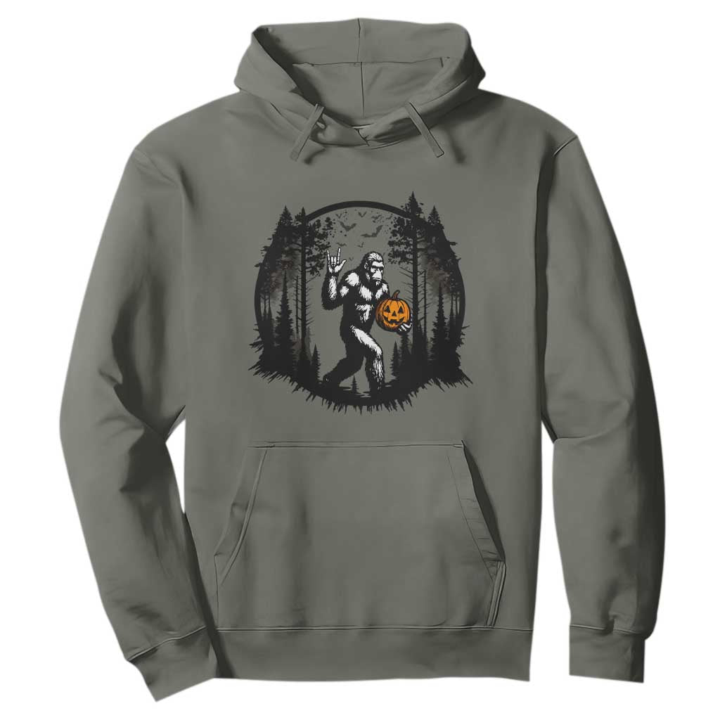 Funny Halloween Bigfoot With Jack O Lantern Hoodie TS12 Military Green Print Your Wear