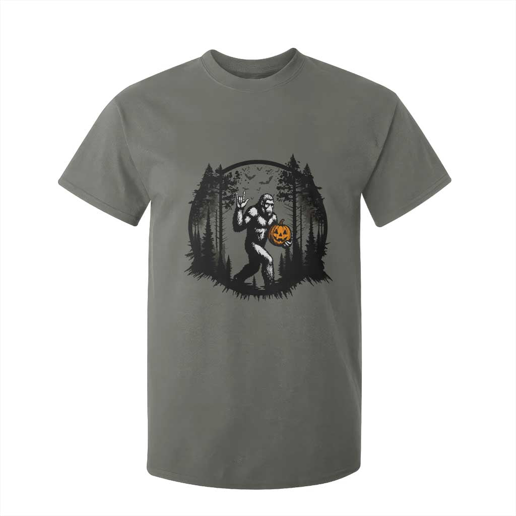 Funny Halloween Bigfoot With Jack O Lantern T Shirt For Kid TS12 Military Green Print Your Wear