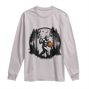 Funny Halloween Bigfoot With Jack O Lantern Long Sleeve Shirt TS12 Ice Gray Print Your Wear