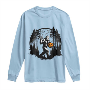 Funny Halloween Bigfoot With Jack O Lantern Long Sleeve Shirt TS12 Light Blue Print Your Wear