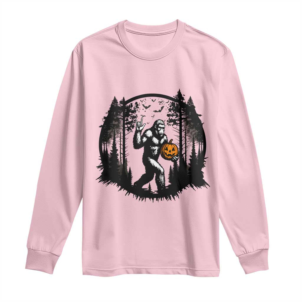 Funny Halloween Bigfoot With Jack O Lantern Long Sleeve Shirt TS12 Light Pink Print Your Wear