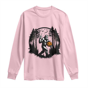 Funny Halloween Bigfoot With Jack O Lantern Long Sleeve Shirt TS12 Light Pink Print Your Wear