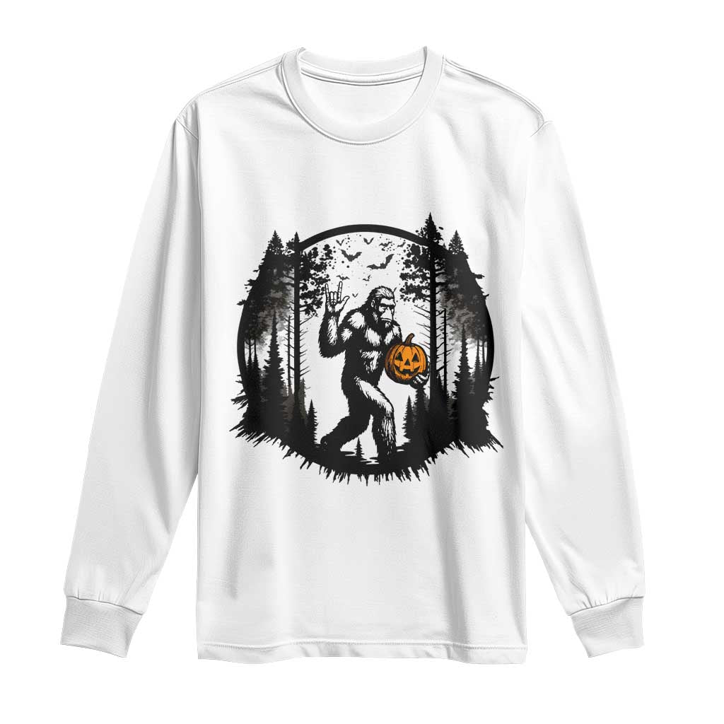 Funny Halloween Bigfoot With Jack O Lantern Long Sleeve Shirt TS12 White Print Your Wear