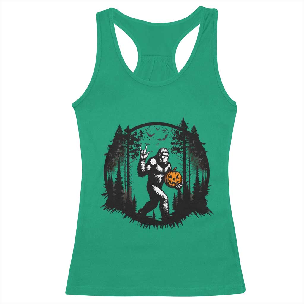 Funny Halloween Bigfoot With Jack O Lantern Racerback Tank Top TS12 Irish Green Print Your Wear