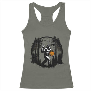 Funny Halloween Bigfoot With Jack O Lantern Racerback Tank Top TS12 Military Green Print Your Wear