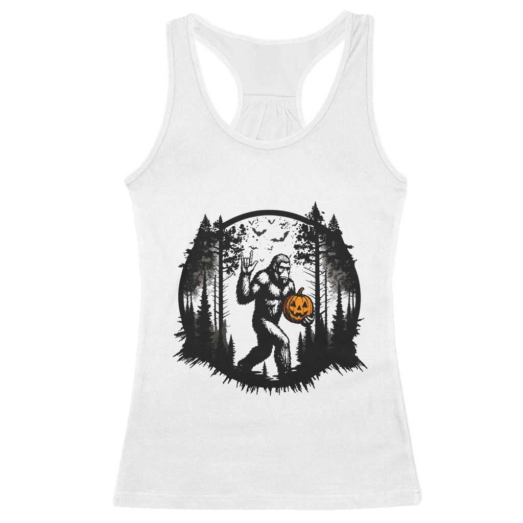 Funny Halloween Bigfoot With Jack O Lantern Racerback Tank Top TS12 White Print Your Wear