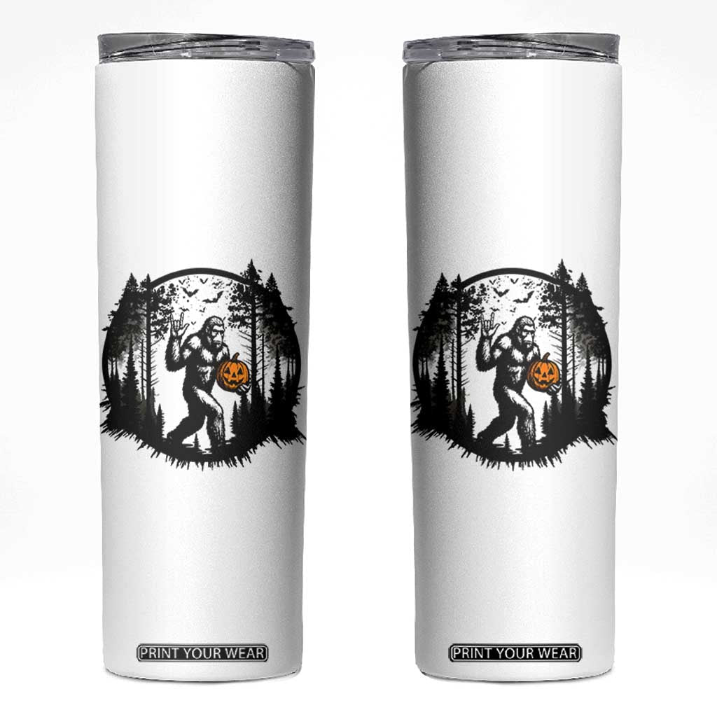 Funny Halloween Bigfoot With Jack O Lantern Skinny Tumbler TS12 White Print Your Wear
