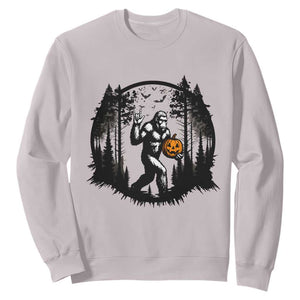 Funny Halloween Bigfoot With Jack O Lantern Sweatshirt TS12 Ice Gray Print Your Wear
