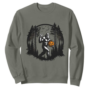Funny Halloween Bigfoot With Jack O Lantern Sweatshirt TS12 Military Green Print Your Wear