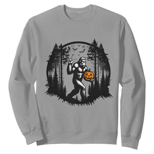 Funny Halloween Bigfoot With Jack O Lantern Sweatshirt TS12 Sport Gray Print Your Wear