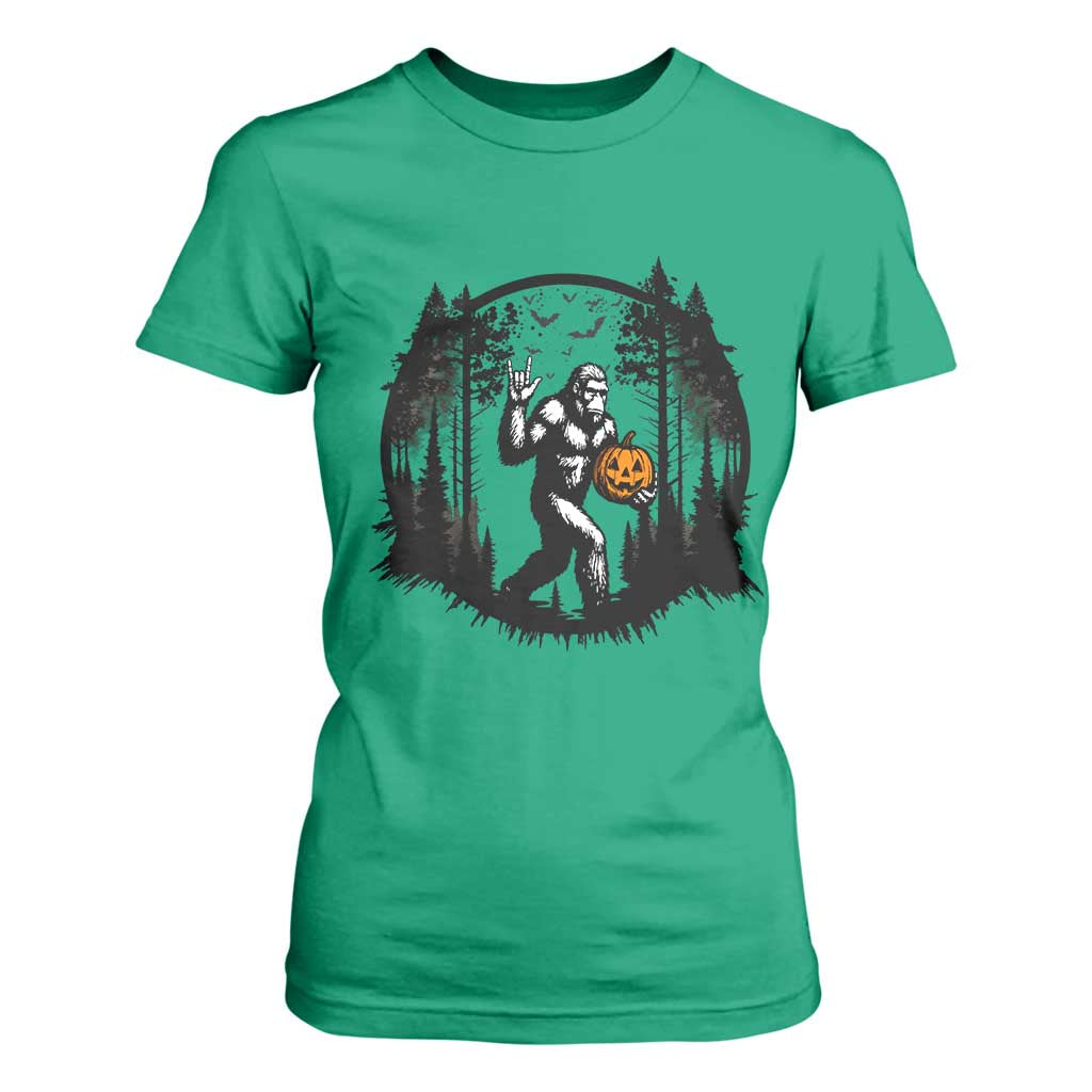 Funny Halloween Bigfoot With Jack O Lantern T Shirt For Women TS12 Irish Green Print Your Wear