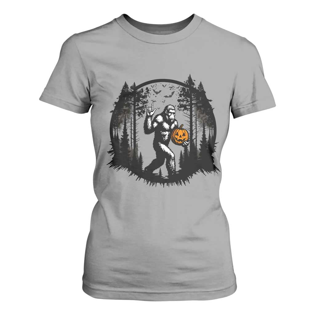 Funny Halloween Bigfoot With Jack O Lantern T Shirt For Women TS12 Sport Gray Print Your Wear