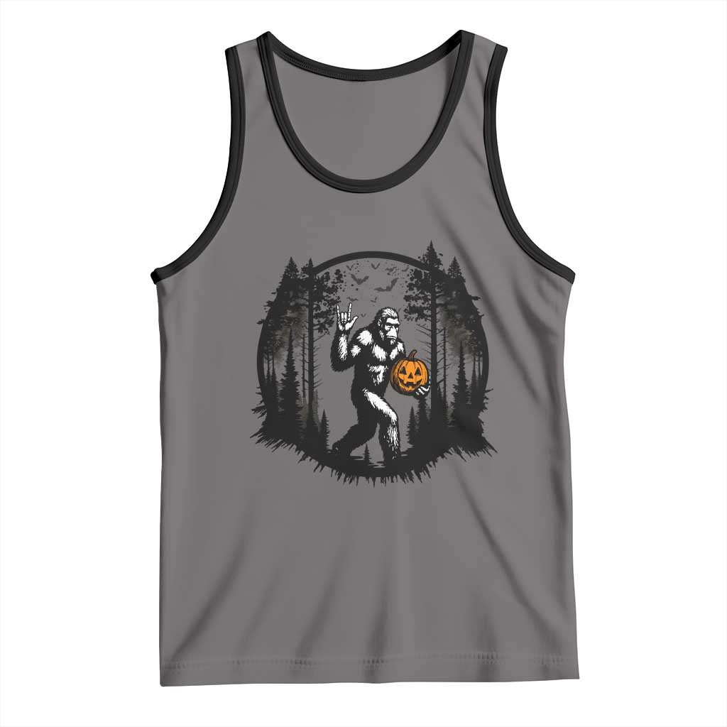 Funny Halloween Bigfoot With Jack O Lantern Tank Top TS12 Deep Heather Black Print Your Wear