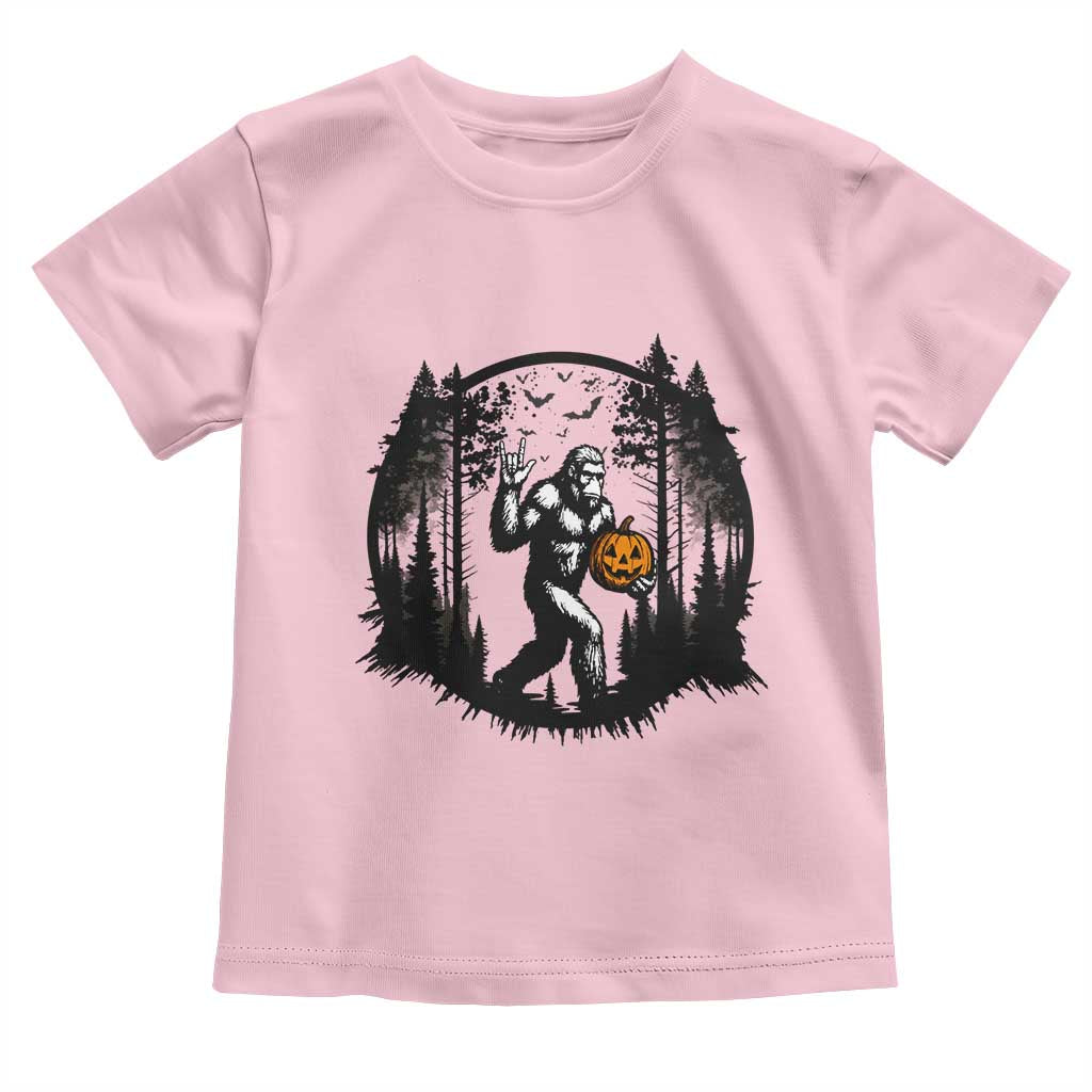 Funny Halloween Bigfoot With Jack O Lantern Toddler T Shirt TS12 Light Pink Print Your Wear