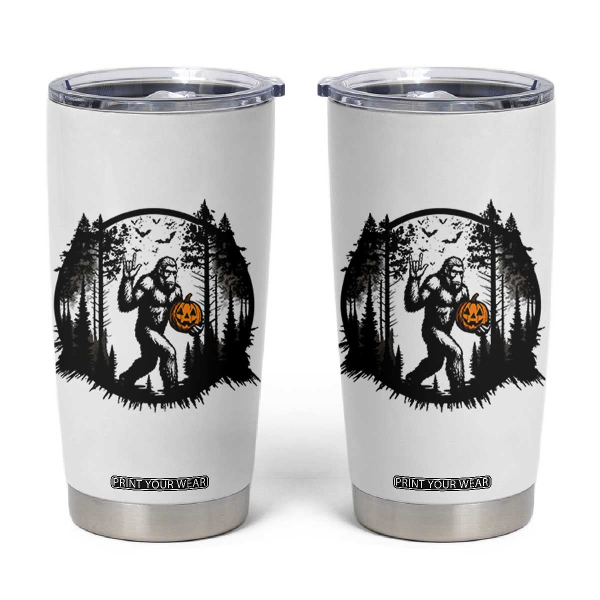 Funny Halloween Bigfoot With Jack O Lantern Tumbler Cup TS12 White Print Your Wear