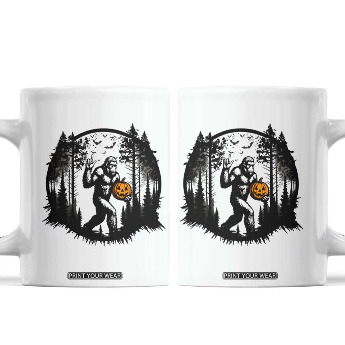 Funny Halloween Bigfoot With Jack O Lantern Coffee Mug TS12 White Print Your Wear