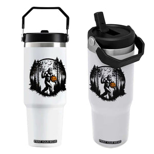 Funny Halloween Bigfoot With Jack O Lantern Flip Straw Tumbler TS12 One Size: 30 oz White Print Your Wear